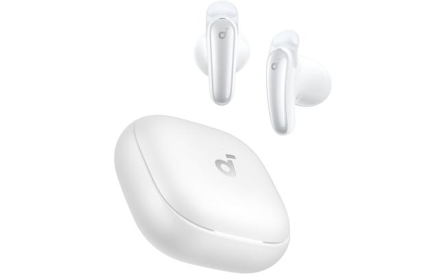 Anker Soundcore Liberty Buds, Semi-in-Ear Design, Removable Ear Fins, Real-Time Adaptive Noise Cancelling, Fast Charging, Wireless Bluetooth Earbuds, Translation Earbuds, 30H Playtime - White